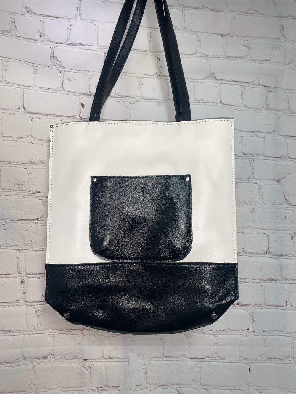 Patricia Nash Toscano White Black Colorblock Leather Tote Bag - Picture 5 of 7